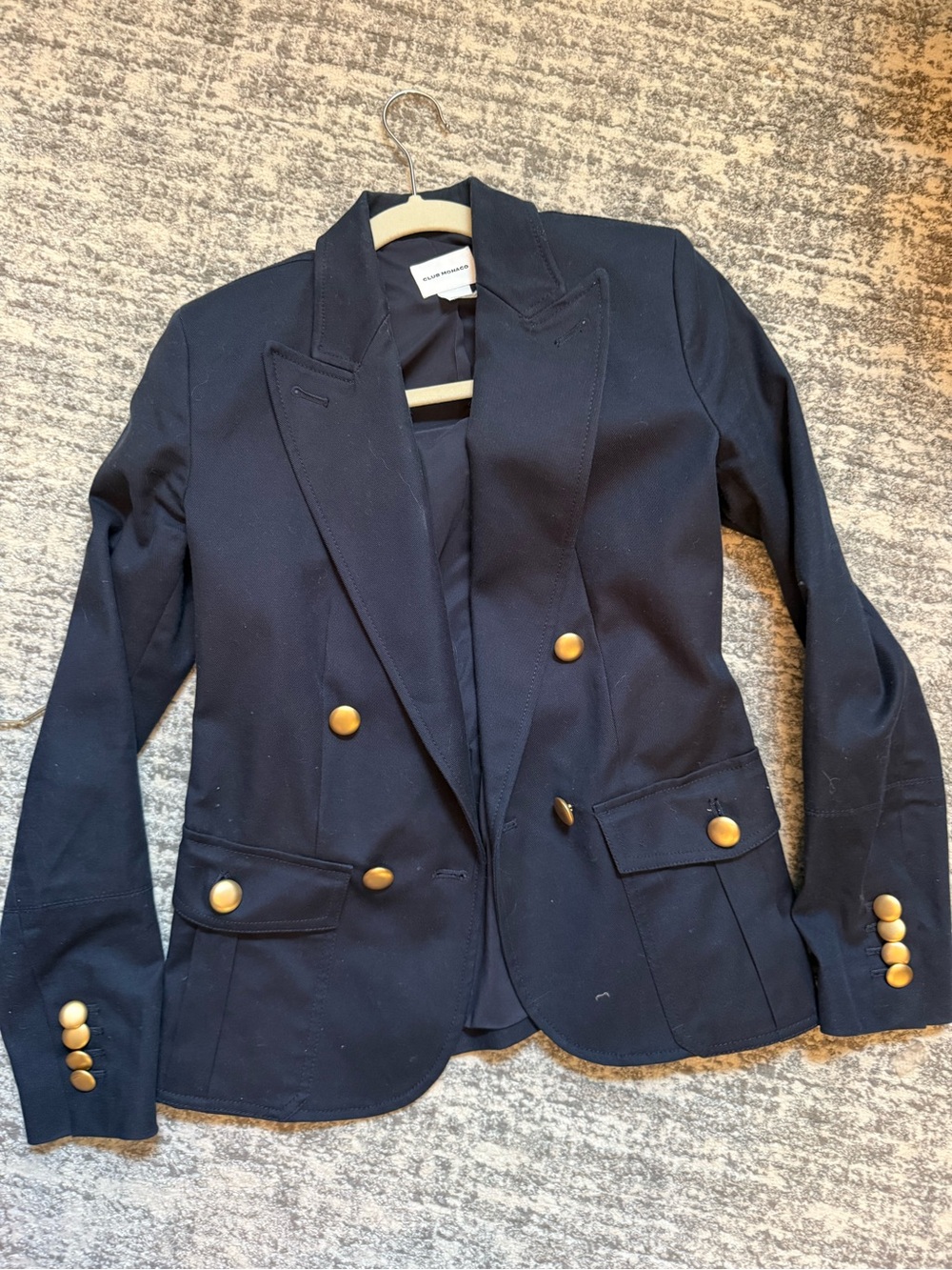 Club Monaco Classic Double-Breasted Navy Women's Blazer with Gold Buttons